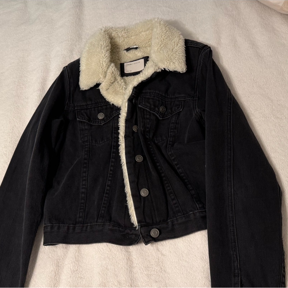 ASOS Black Denim Jacket with Cream Sherpa